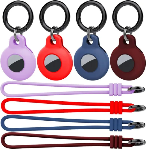 Miniatura 7 de Funda de silicona suave antiarañazos a prueba de golpes con llavero mosquetón para Apple Air Tag 2/1 (negro, rojo, rosa, verde claro)