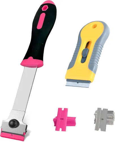Miniatura 9 de Paquete de 2 raspadores de cuchillas de afeitar con 20 cuchillas de plástico y 20 de metal para quitar pintura, grasa del parabrisas, calcomanía
