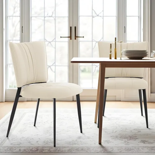 Miniatura 10 de Lamberia Juego de 4 sillas de comedor modernas de mediados de siglo, cómodas sillas tapizadas de piel sintética para cocina, comedor, color blanco