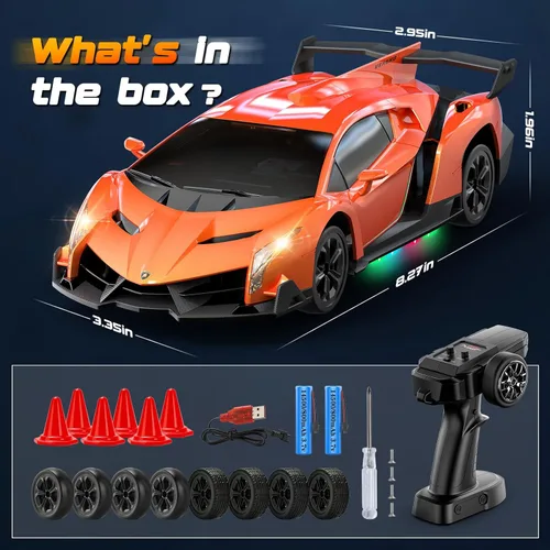 Miniatura 7 de Coche de Control Remoto Lamborghini Juguetes, Coche de Derrape RC con Licencia Oficial 15Km/h con Luz Inferior y Faros, Escala 1:24 2.4GHz, 2