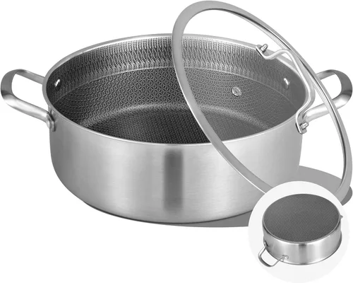 Miniatura 9 de Inqibee - Sartén híbrida de 5 QT de acero inoxidable con revestimiento cerámico de tres capas sin adherencia con tapa, olla de cocina de inducción