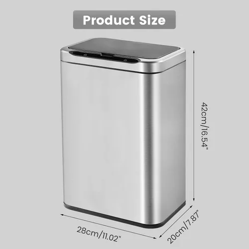 Miniatura 3 de ELPHECO Basurero de acero inoxidable para oficina, con sensor de movimiento, sin contacto, cubo de basura inteligente automático para cocina, Plata