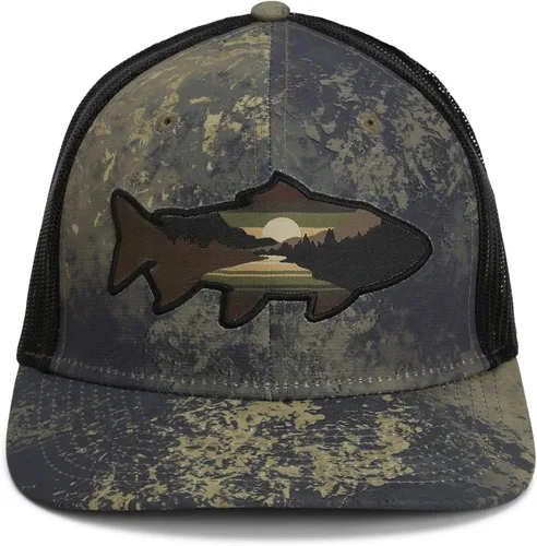 Miniatura 38 de Paramount Outdoors Sombrero de pesca de trucha al atardecer, diseño de silueta de pez de montaña, sombrero para exteriores con cómodo Snapback