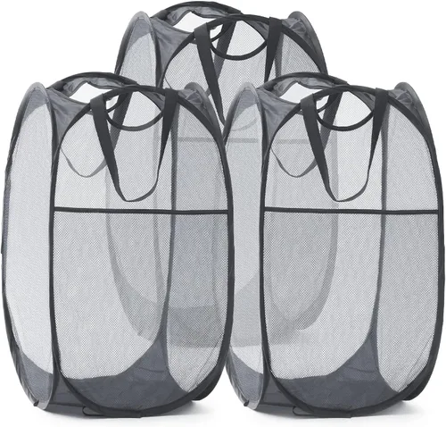 Miniatura 46 de TECHMILLY Cesta plegable de malla para la ropa sucia con asas resistentes y bolsillo lateral, cestas plegables portátiles para ropa para dormitorio