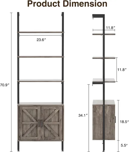 Miniatura 2 de Estantería de escalera con gabinete, estantería industrial de 6 niveles con diseño de escalera para montaje en pared con gabinete estilo granja