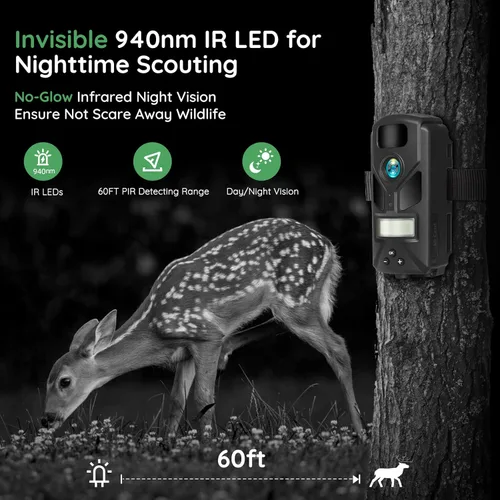 Miniatura 3 de OUTDOOR EXPERT Cámara de Rastro MINI de 20MP, cámara de rastro de caza de 1080P sin brillo, 940 nm, visión nocturna activada por movimiento, IP66