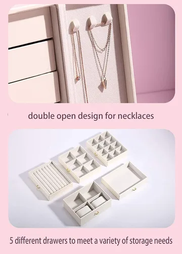 Miniatura 8 de AOSIFIEL Joyeros organizadoresestuche grande de pie con 5 cajones, regalo para mujeres, adolescentes, niñas, niños, gran joyeríasoporte de cuero