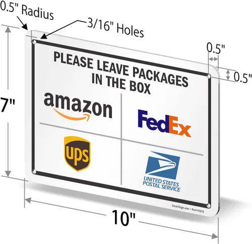 Miniatura 9 de SmartSign 7 x 10 pulgadas "Por favor, deje los paquetes en la caja - Amazon, FedEx, UPS, USPS" Letrero de instrucciones de entrega de metal