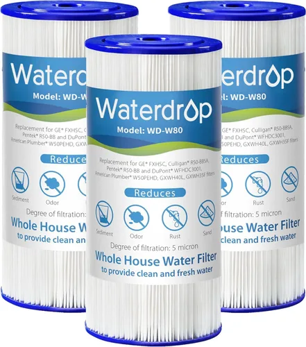 Waterdrop W50PEHD - Filtro de agua para toda la casa, repuesto para plomero americano, W10-PR, Culligan® R50-BBSA, GE ®FXHSC, GXWH40L, GXWH35F, 5