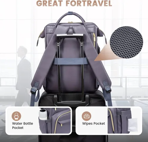 Miniatura 5 de LOVEVOOK - Mochila para laptop para mujer, mochila de moda para mujer.., Gris Púrpura, 15,6 pulg., Mochilas de viaje