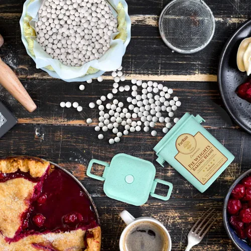Miniatura 4 de FurRain - Pesos de cerámica para tarta reutilizables de 10 mm Frijoles para hornear costra de pastel Pesos de cerámica natural con contenedor