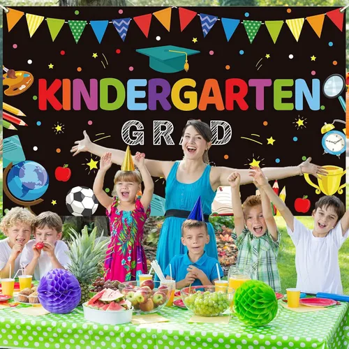 Miniatura 6 de Decoraciones de fiesta de graduación de jardín de infantes, telón de fondo de graduación preescolar para niños, suministros de ceremonia de Negro