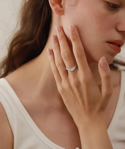 Miniatura 2 de YL - Anillos de boda de plata de ley para mujer, 3 piedras de nacimiento transparentes