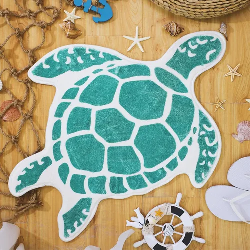 Miniatura 7 de Haull - Alfombra de baño de tortuga marina, tapete de baño de animales lindos, turquesa, antideslizante, lavable, cubierta de tortuga para niños