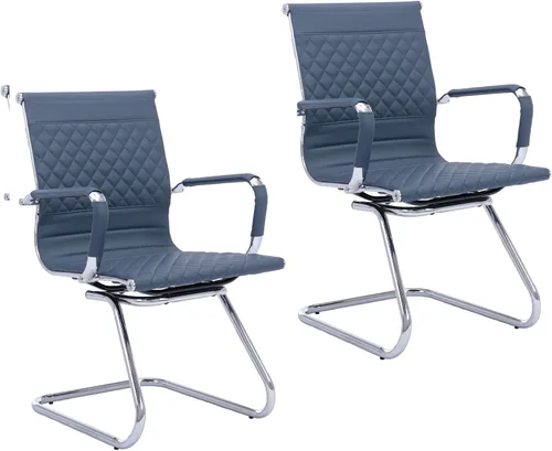 Miniatura 17 de VESCASA Juego de 2 sillas de oficina para sala de espera, sillas de recepción de piel sintética estacionarias sin ruedas, silla auxiliar con brazos