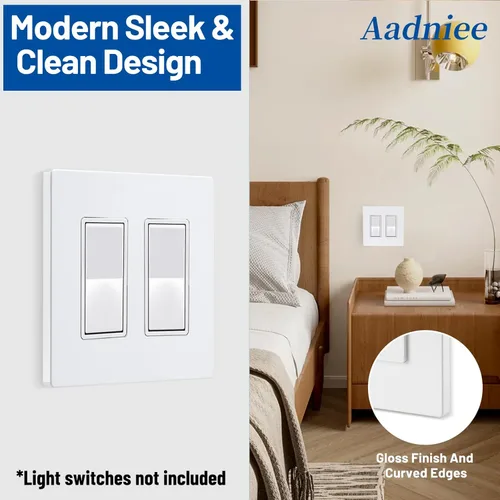Miniatura 6 de Placas de Pared Decorativas sin Tornillos de 2 Interruptores, Cubiertas de Tomacorrientes Decorativas, Tamaño Estándar 4.68" x 4.74" Placa