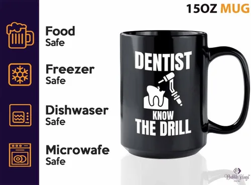 Miniatura 3 de Taza de café para dentista de 15 onzas, color negro, dentista Know The Drill – Asistente dental, médico, enfermera, odoncista, pediatra