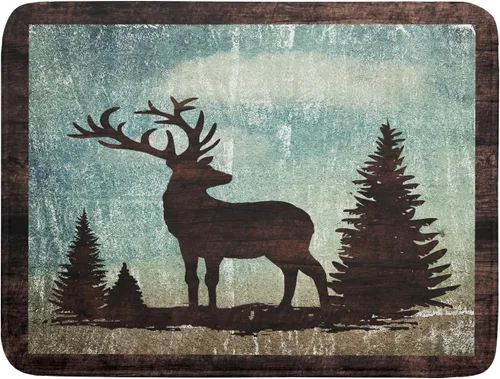 Giwawa Tapete de Secado de Platos Retro Silueta de Cabaña del Bosque de Ciervos para Encimera 18 x 24 pulgadas Otoño Cielo Azul Nube Dibujos