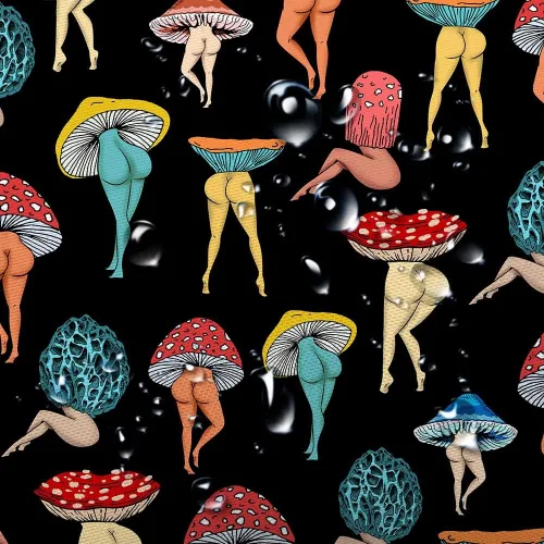 Miniatura 5 de Divertida cortina de ducha con trasero de hongo, divertida y sexy, de los años 70 y 80, cortinas de ducha de tela para baño, hippie, psicodélico