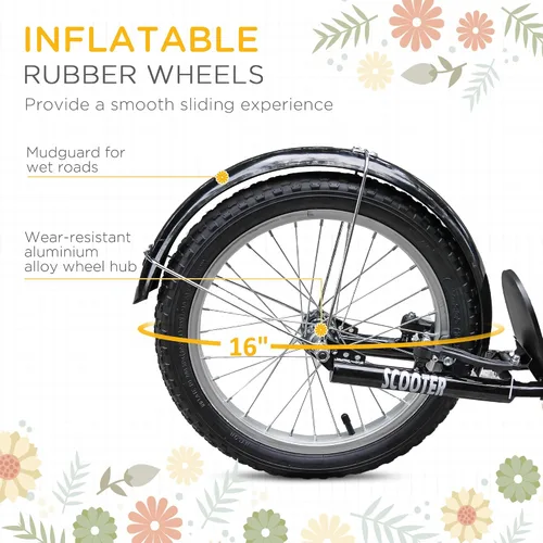 Miniatura 6 de Aosom Patinete juvenil con manillar ajustable, frenos dobles, neumáticos de goma inflables de 16 pulgadas, canasta, portavasos Naranja