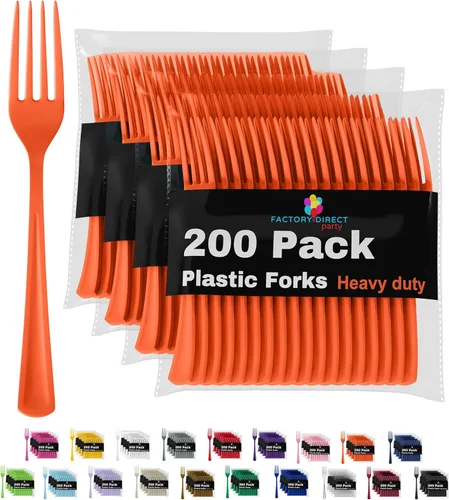 Miniatura 10 de Party Solids Tenedores de plástico rosa, 200 piezas, tenedores rosa, utensilios desechables, juego de cubiertos de plástico resistente