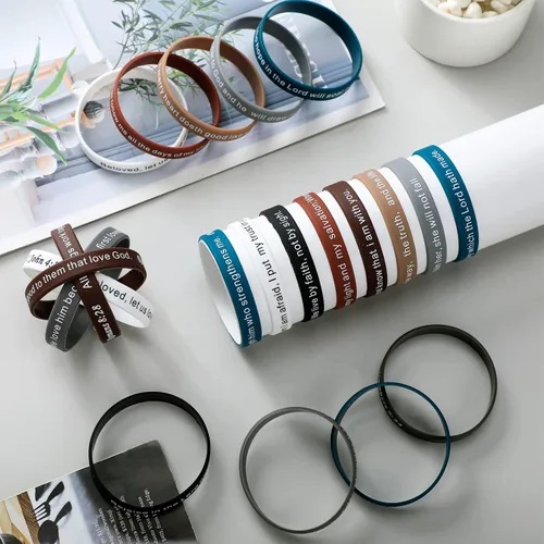Miniatura 42 de Estune 120 pulseras de versículos de la Biblia, con cita motivacional, pulseras de goma, pulseras de silicona religiosas, pulseras de silicona