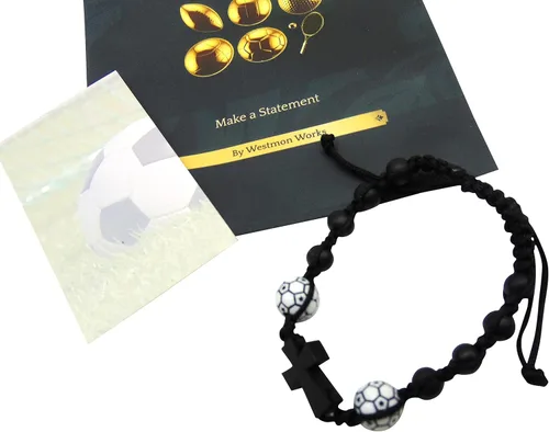 Miniatura 3 de Westmon Works Juego de pulseras de fútbol con dije de bola y tarjeta de oración Deluxe Sports Expressions Series Set, Madera, No es una piedra