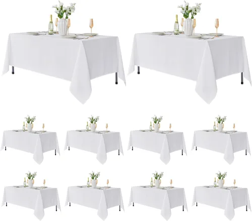 Miniatura 33 de Fitable - Paquete de 6 manteles redondos blancos - 120 pulgadas de diámetro - Manteles resistentes a las manchas y lavables, manteles de poliéster