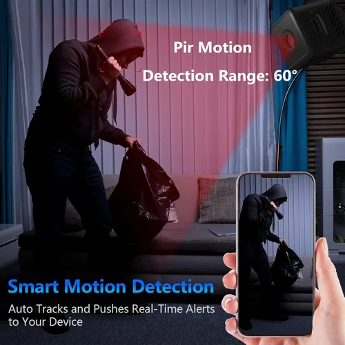 Miniatura 6 de Mini cámara de seguridad, cámara pequeña inalámbrica HD de 1080P, cámara de niñera WiFi para interiores con detección de movimiento y visión