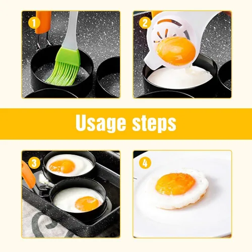 Miniatura 2 de Anillos de huevo para freír, anillos de huevo de acero inoxidable para freír anillos de huevo con mango de silicona, anillos redondos de 3.5 Naranja