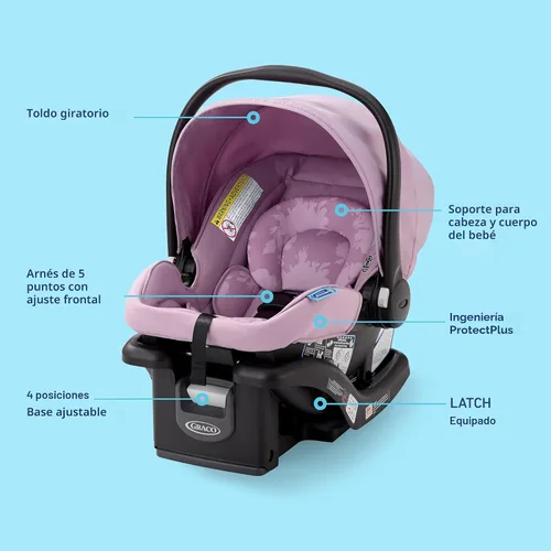 Miniatura 7 de Graco SnugRide Lite LX - Asiento de automóvil para bebé, asiento trasero ligero para bebés de 4 a 30 libras, base ajustable de 4 posiciones, Lila Mod