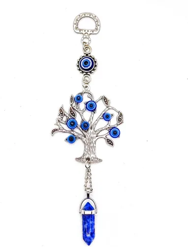 Miniatura 17 de LUCKBOOSTIUM Amuleto plateado con árbol de la vida con ojo malvado azul y piedra preciosa de cristal, dije para crecimiento, fuerza, protección
