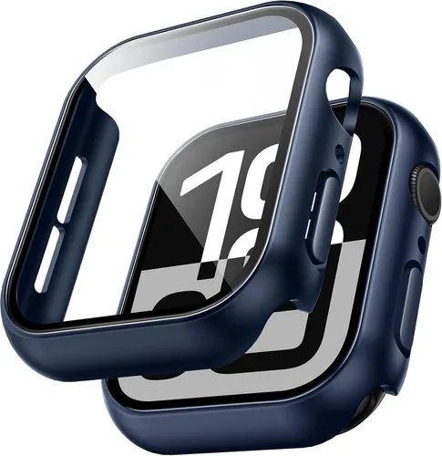 Miniatura 25 de TAURI - Juego de 2 carcasas rígidas para Apple Watch SE Series 6, 5, 4, 1.732 in (44mm), protector de pantalla integrado de cristal templado 9H, Azul