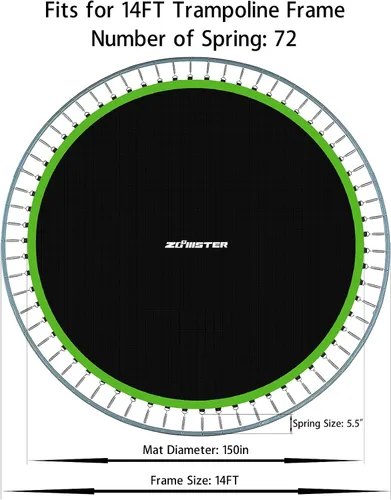 Miniatura 2 de Zoomster Alfombrilla de salto de repuesto, se adapta a marco redondo de trampolín de 14 pies con 72 ganchos en V, con resortes de 5.5 pulgadas