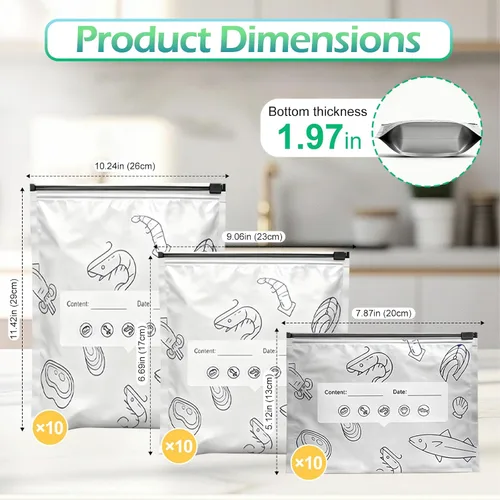 Miniatura 7 de 90 bolsas de almacenamiento reutilizables de papel de aluminio sellables, bolsas con cremallera al vacío mejoradas para alimentos, bolsas sellables