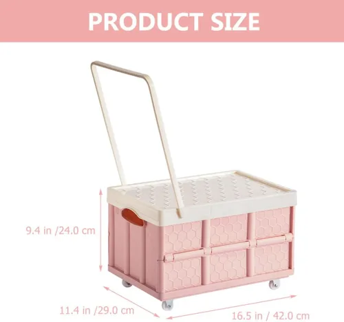 Miniatura 6 de Cabilock Caja de almacenamiento plegable con tapa, caja de ropa con tapa, carrito de compras, playa, camping, jardín, carrito de compras con rueda