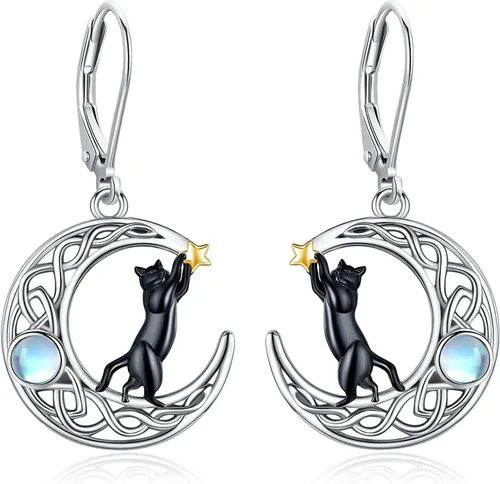 Miniatura 210 de Aretes colgantes de plata de ley con diseño de árbol de la vida, flor, abeja, animales, gato, colibrí, piedra lunar, turquesa, aretes con cierre