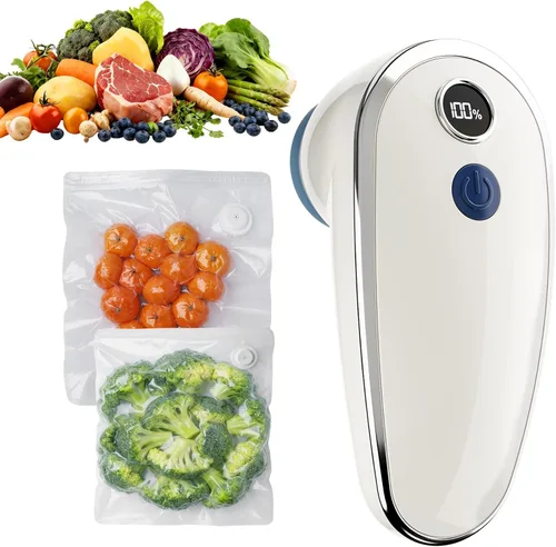 Miniatura 8 de Máquina selladora al vacío compacta para alimentos con 10 bolsas de vacío reutilizables, sella alimentos 5 veces más tiempo, portátil recargable