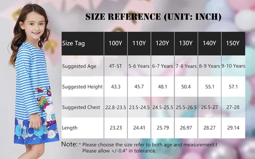 Miniatura 6 de Quedoris Vestido casual de manga larga con estampado de unicornio para niñas de 4 a 10 años