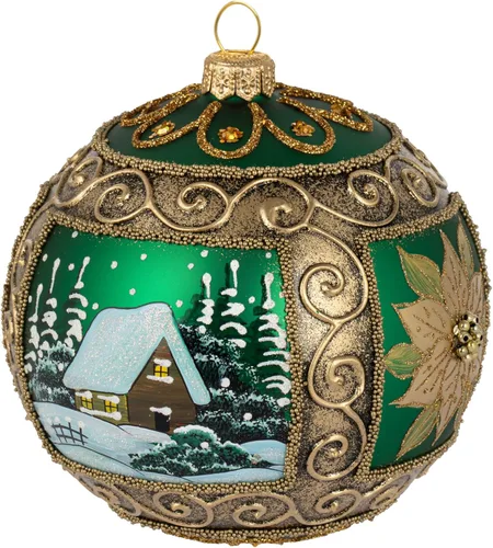 Miniatura 7 de Adorno de Navidad de Polish Gallery, Explosión Invernal, Bola de Vidrio Soplado (Oro, 6-pulgadas Ø/150mm)