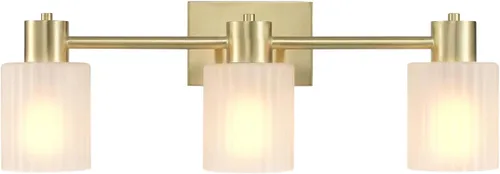 Miniatura 12 de GLOBE Electric 63000062 - Juego de baño todo en uno de 5 piezas, negro mate y latón, luz de tocador de 3 luces, vidrio sembrado, toallero, soporte