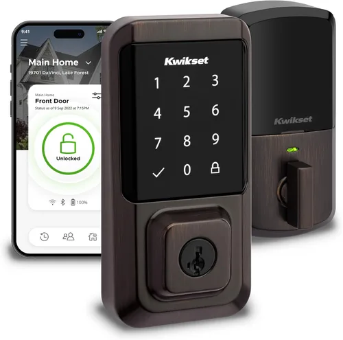 Miniatura 15 de Kwikset Halo Bloqueo inteligente Wi-Fi, cerradura de puerta delantera de entrada sin llave con pantalla táctil, acabado en negro mate, certificado