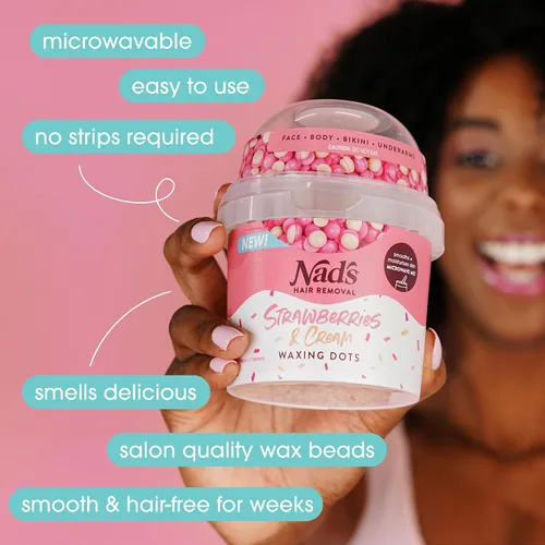 Miniatura 5 de Nad's Waxing Dots - Cuentas de cera dura de fresas y crema, fórmula sin tiras para microondas para mujeres