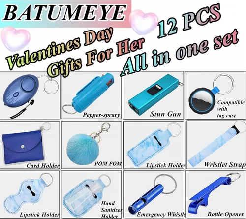 Miniatura 5 de BATUMEYE Set de regalo para mujer con pompón, cordón para bálsamo labial, tarjetero, silbato, soporte para botella de viaje, botella abierta