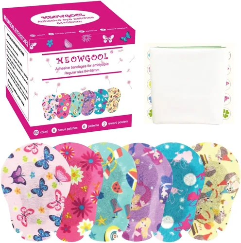 Parches adhesivos para ojos para niños con ojo perezoso, 60+6 parches adicionales, vendajes adhesivos para ambliopía, 6 diseños divertidos para