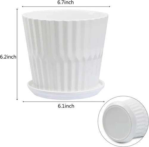 Miniatura 2 de sietpoek Macetas – Macetas cilíndricas de cerámica de 6.7 pulgadas con platillo conectado, macetas para plantas Succuelnt y pequeñas serpientes