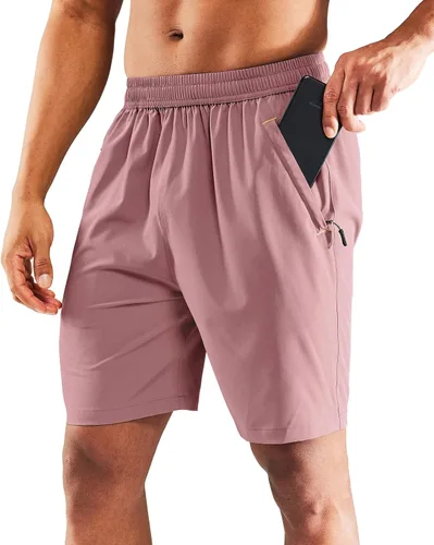 Miniatura 18 de MIER - Pantalones cortos de correr para hombre, de secado rápido, con bolsillo con cremallera, cintura elástica, pantalones cortos atléticos