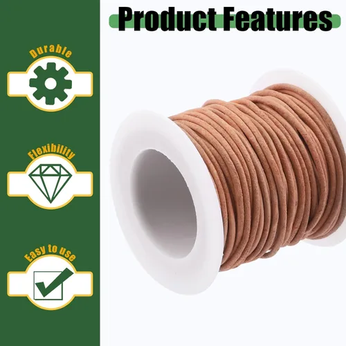 Miniatura 3 de Keadic Cordón redondo de cuero de 11 yardas, cuerda de cuero crudo natural para cordones, pulseras, collares, colgantes de joyería y manualidades