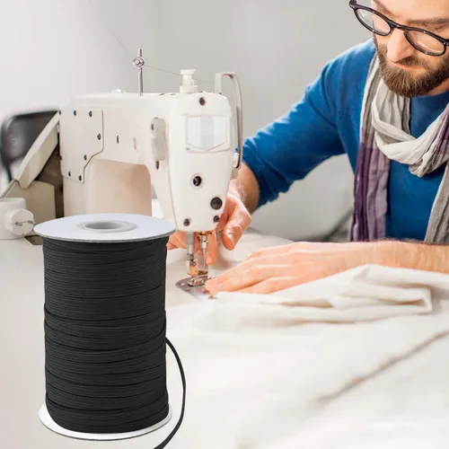 Miniatura 6 de Coopay Bandas elásticas planas de 45 yardas de largo, 1/2 pulgada de ancho, cuerda elástica plana para coser proyectos de bricolaje, artes y Negro