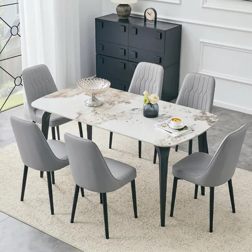 Miniatura 39 de Modern Dining Table Set for 4,50" Sintered Stone Table Set for 4,Marble Dining Table Set of 4 with Upholstered Chair,5 Piece Rectangular Dining Room